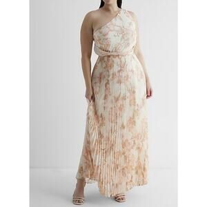 Express Metallic Floral One Shoulder Front Twist Pleated Maxi Dress Size M